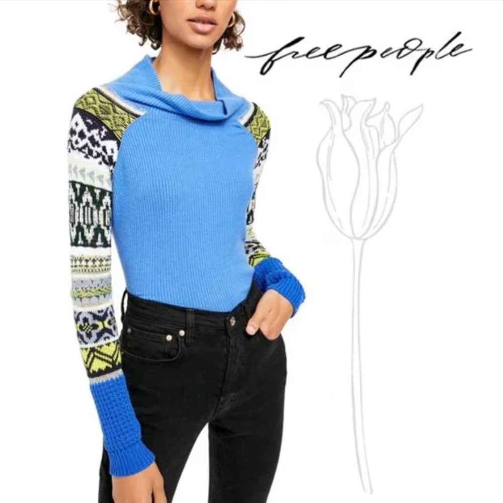 NWT Free People Prism Sweater Blue Bell Combo Size XS